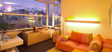 Blick auf das Alpenpanorama durch eine Fensterfront von PAMETALL 